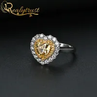 Cluster Rings REALTRYST TRENDY 7 * 7mm Gul Sona Diamond Heart för Kvinnor Äkta 925 Sterling Silver Gemstone Ring Bröllopsband