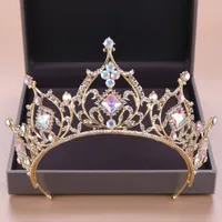 Forsieven Goud Kleur Diadeem Bruids Sieraden Crystal Kralen Tiaras Rhinestone Crown Headpiece Vrouwen Bruiloft Haaraccessoires JL
