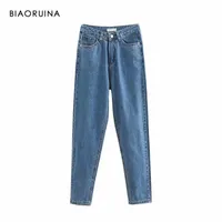 Женские джинсы Biaoruina Стирные отбеленные повседневные гарема высокой талии Свободная мода Осеннее прибытие Streetwear для женщин