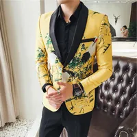 rsfocus Shawl Collar Yellow Blazer Men 2021 Slim Fit Floral Jacquard Prom Party Blazers for Stylish Wedding Stage Wear XZ190 Men's Suit