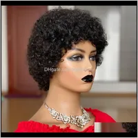 Products Products Drop Доставка 2021 Короткие kinky Кудрявый парик Пикси вырезать бразильский Реми Афро Случающие волосы для женщин Полный Mahine Free Wigs Wrqoa