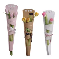 휴대용 선물 포장 단일 꽃 장미 상자 크래프트 종이 꽃 꽃다발 포장 꽃 선물 포장 가방 케이스