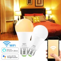 Lâmpadas inteligentes LED 110V 220V Lâmpada Wi-Fi 15W Ampola E27 B22 Dimmable Lampada Trabalho com Amazon Alexa Google