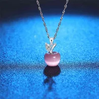 Apple Natural Stone Pendant Crystal Necklace Silver Plated Quartz Bead Necklaces Fashion Jewelry for Female Women Gift G1206