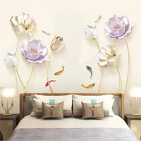 Chinese stijl bloem 3d behang muurstickers woonkamer slaapkamer badkamer home decor decoratie poster elegant 4753 Q2