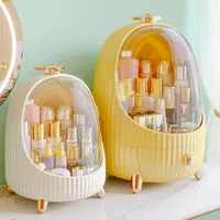 Cajas de almacenamiento Caja de cosmética con espejo de maquillaje LED a prueba de polvo e impermeable Tocador de tocador de lápiz labial de escritorio Cuidado de la piel.