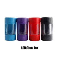 LED Glow Jar Storage Bottle Container 12.5*6.5mm Magnifying Glass Stash Mag Jars With Grinder Rechargeable Smoking Pipe DHLa06152a