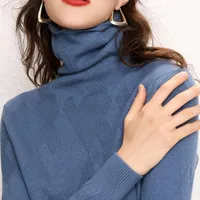 Women's Sweaters Sherhure 2021 Pink Long Sleeve Women Wool Knitted Turtleneck Soft Sweater And Pullovers Pull Femme Tricot