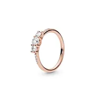 925 Silver Clear Tre-Stone Ring Diamond Crystal Wedding Rings för Pandora Set Kvinnor Smycken med låda