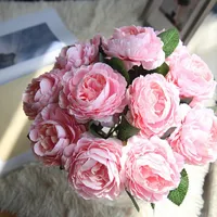 2 Tak Rose Pink Silk Peony Artificial Flowers Bouquet Big Head Bud Fake Flowers voor Home Wedding Decoration Indoor