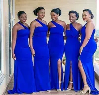 Aso Ebi Bridesmaid Dresses 2021 One Shoulder Sexy Side Split Long Maid of Honor Dress Zipper Back Wedding Party Gowns