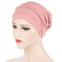 Elastic cor sólida turbante chapéu mulheres muçulmanas envoltório cabeça capota interna hijabs lenço boné acessórios de cabelo atacado