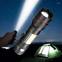 Flashlights Torches Portable USB Rechargeable T6 Built-in Battery Lasting LED COB 3 Modes Zoom Work Waterproof Bike Light Outdoor Torch