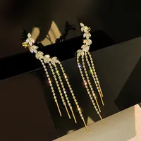 여성 패션 매력 매달려 귀걸이 클래식 긴 스타일의 Tassels 귀걸이 잎 모양의 귀 클립 휴가 파티 지르코니아 스터드