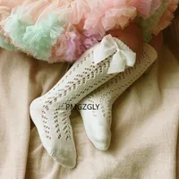 Baby Girls Knee High Socks大きな弓スペイン風の王女幼児の女の子夏の網のリブの綿の長いチューブキッズギフト