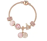 Fashion Pandora Stil Charme Armband Frauen Rose Gold Kristall Europäischer Charme Beads Traumfänger Dangle Pandora Charme Armbänder Halskette DIY Juwely