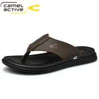 Camel Active 2021 Summer Mens Leather Slippers Outdoor Flip Flops Men Slipper Casual Chanclas Hombre Flop Flat Shoes