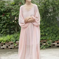 Dorywczo sukienki Wiosna Plus Rozmiar Elegancki Pull Femme Maxi Sukienka Kobiety Solid Silk Silk Sleeve 2021 Koreańska Moda Vintage Vestidos Robe