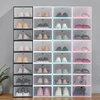 1PC Thickened Transparent Fold Plastic Shoes Case Drawers Stackable Box Cabinet Shoe Boxes Storage Accessories Drawer Organizer wzg TL1163
