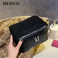 MUDUO Women Cosmetic Bags PU Leather Travel Handbag Organizer Makeup Bag Wash Make Up Elegant Beauticians Cosmetics Case 220218