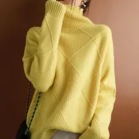 Cashmere Pullover Frauen Rollkragenein Reine Farbe Gestrickte Pullover 100% Wolle Lose Große Größe