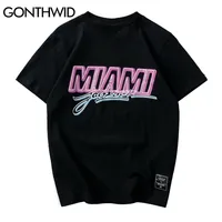 Tees Gömlek Miami Baskı Kısa Kollu Rahat Pamuk Tişörtleri Streetwear Erkek Kadın Hip Hop Harajuku Moda Tops 210602