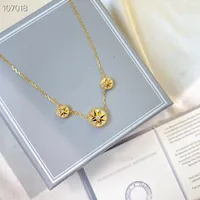 Vintage Brand Pendant Necklace s925 Sterling Silver With 18k Gold Plated Full Crystal Three Round Compass Charm Short Chain Designer Jewelry For Women