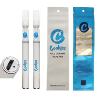 Cookies Disposable Vape Pen Full Ceramic Cartridges 290mAh E cigarettes Rechargeable Lead Free Snap on Flat Tip Vaporizer with Stickers Packaging bag