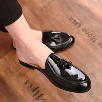 Slippers Zapatos Negros Para Hombre Zapatillas De Cuero Calzado Informal Moda Social Mocasn 220308