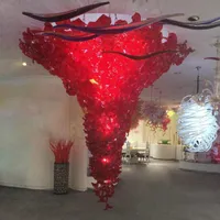 Factory Direct Sale Red Colored Flower Shape Pendant Lamps Hand Blown Murano Glass Large Hotel Wedding Hall Chandelier Lighting 40 by 120 Inches
