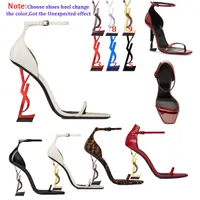 "S i Paris Metal Letters Diseñador de lujo Marca de la marca Zapato Leopardo Tacones altos Mujer Moda Sexy Abre Toe Super Highs Sandalias Sandalias de Boda de novia Boda 35--42