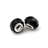 100 unids Facetó con facetas de cristal negro Agujero de gran agujero Agujeros de las cuentas para la joyería que hace un collar de pulsera DIY Accesorios D-107