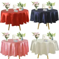 Satin Tablecloth 57 inch Round 145cm Solid Color Covers For Wedding Birthday Christmas Party Decor Home Cloth 211103