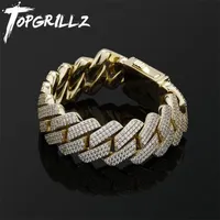 Topgrillz Hommes Bracelet 20mm 3 Rail Zirconia Prong Link Chaîne Glafe Out Micro Pave CZ Cuban Hip Hop Mode Bijoux pour cadeau 220215