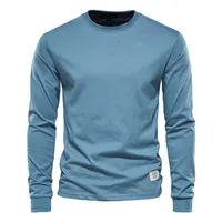 Aiopeson Solide Farbe Baumwolle T-shirt Männer Casual Oansatz Langärmelige Herren Tshirts Herbst Hohe Qualität Bunte T-Shirt Männlich 220304