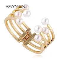 Kaymen unik design 8 imitation pärlor symmetri manschett Bangle mode armband för kvinnor gyllene pärlor armband party smycken q0717