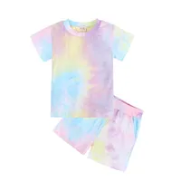 Clothing Sets Set Girls Kids Infant Shorts Top Short Pullover Tie-Dye Children Tie + Waist Outfit Sleeve Baby 2Pcs Boys Girl Summer