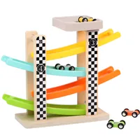 New four track Games glider children&#039;s puzzle assembly track inertia return car Creative racing wooden toy