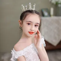 H￥rkl￤mmor Barrettes TB025 Luxury Girl Liten runda Princess Crown Transparent Crystal Rhinestone Child Headpiece Flower-Girl Wedding Birth