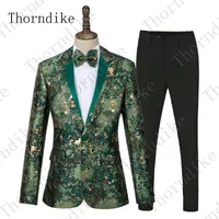 Men&#039;s Suits & Blazers Thorndike Men With Pants 2021 Italian Tuxedo Peaked Lapel Green Camouflage Formal Wedding/Prom/Party Man Blazer