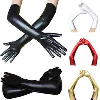 Five Fingers Gloves Sexy Imitation Leather Shiny Long Glove Punk Rock Hip Pops Jazz Disco Bright Mittens Clubwear Polos Dance Cosplay Costum