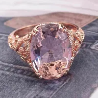 Róża Gold Big Crystal CZ Kamienny Obrączka Ślubna Dla Kobiet Unikalny Design Kobiet Pierścionki Zaręczynowe Biżuteria