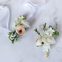 Guirnaldas de flores decorativas Corsage blanco Flor artificial Seda Muñeca para DIY Decoración de fiesta de bodas Falso de los hombres
