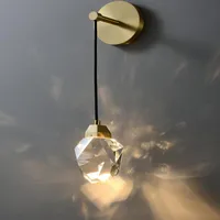 Modern LED Crystal Wall Lamp Nordic Copper Pendant Light Bedroom Bedside Corridor Stairs Home Decor Sconce Lighting Fixture