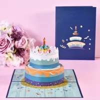 Kağıt Çift Katmanlı Kek Mumlar Şeref El Yapımı 3D Doğum Günü Trendy Parti Malzemeleri ile Tebrik Kartları