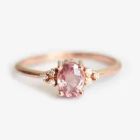Wedding Rings Dainty Pink Oval Crystal Ring For Women Simple Style Engagement Finger Love Ladys Fashion Jewelry Gifts