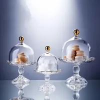 Glass Plate Cake Stand Platos Cake Fruit Candy Holder Kitchen Living Room Dining Bar Dishes Stand with Lid