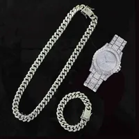 Designer Luxury Marca Relógios Gelado de Strass pavimentada 13mm completo Miami Chain Chapan Cz Rapper Colar ++ Pulseira para Homens Mulheres Jóias