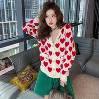 Diseñador de la marca de la marca Mujeres amor corazón patrón cardigan suéter abrigo coreano causal letras bordado impresión de punto de manga larga de punto pequeños dulces abrigos