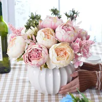 Moderne keramische vaas pompoen fles creatieve schattige vaas + nep bloem woninginrichting ambachtelijke decoratie woonkamer bloemstuk SH190925